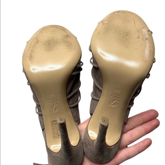 M. Gemi | Taupe Suede Lace Up Peep Toe Pumps 38 - Picture 4 of 7